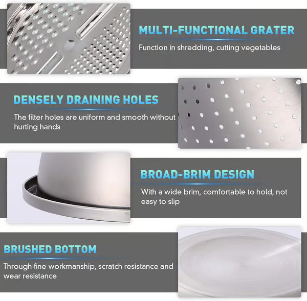 🍴 German Quality 3-in-1 Stainless Steel Grater Bowl