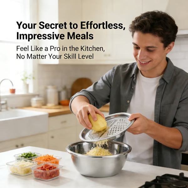 🍴 German Quality 3-in-1 Stainless Steel Grater Bowl